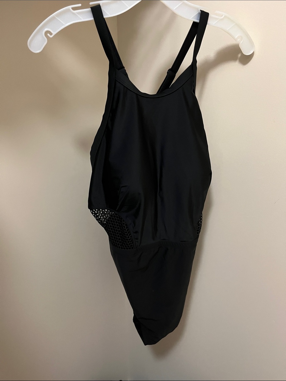Black One-Piece Swim Suit with Mesh Side Panels